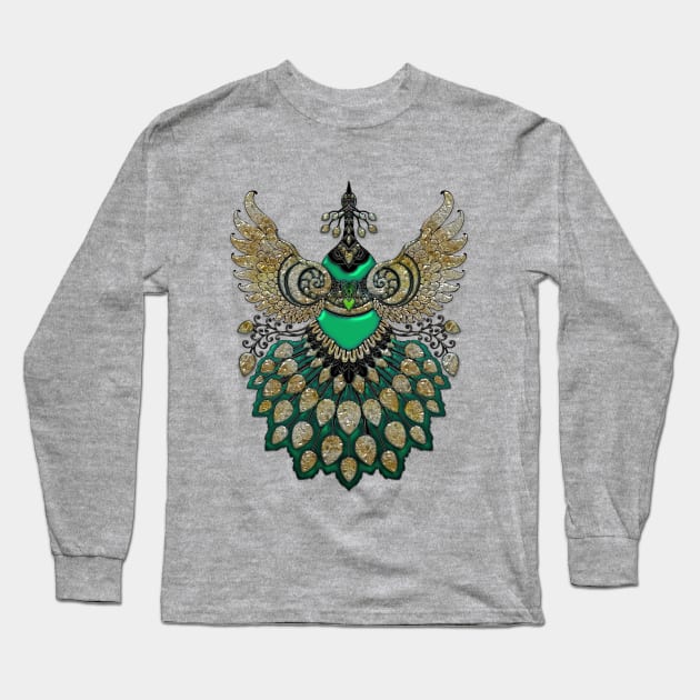 Beautiful elegant peacock in green colors Long Sleeve T-Shirt by Nicky2342